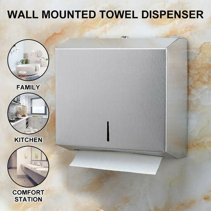 Brushed Stainless Steel Metal Fold Paper Hand Towel Wall Dispenser Convenient