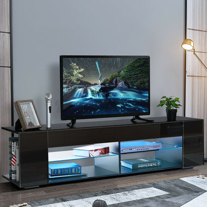57'' Gloss TV Stand Unit Cabinet LED 4 Shelve Entertainment Media Storage Modern