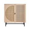 Vintage Rattan 2 Door Sideboard Cabinet Storage Cupboard Unit Wood with Shelf