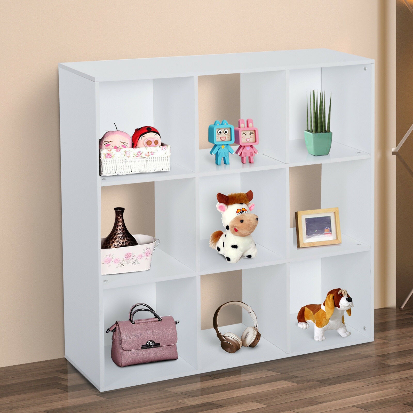 9 Cube Wooden Bookcase Storage Cabinet Shelf Home Office Cabinet White
