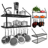 Kitchen Iron Shelf Utensil Hanging Pot Rack Saucepan Pan Organiser+10Hanger Hook
