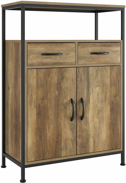 Storage Cabinet with Shelves Fabric Drawers Sideboard Cupboard 2 Doors Brown