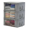 3x Grey Clothes Storage Bags Ziped Organizer Underbed Wardrobe Cube Closet Boxes