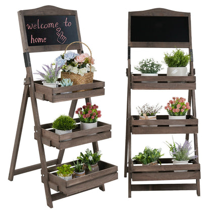 3 Tier Planter Pot Stand Shelf Display Garden Botanical Chalkboard Unit Ladder