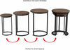 Set of 3 Round Vintage Wooden/Steel Nesting Side Coffee Tables Hallway Bedroom