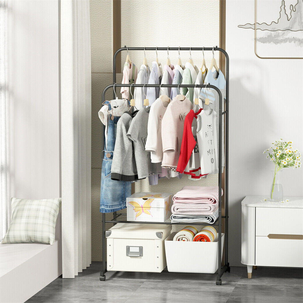 Metal Open Wardrobe Double Clothes Rail Rack Garment Hanging Stand Sto ...