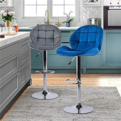 2x Adjustable Breakfast Bar Stools Velvet Swivel Gas Lift Chair Kitchen Pub