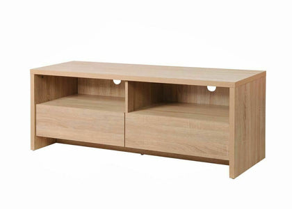 Modern TV Unit Stand 120cm Media Cabinet 2 Drawers + Shelf Oak Effect