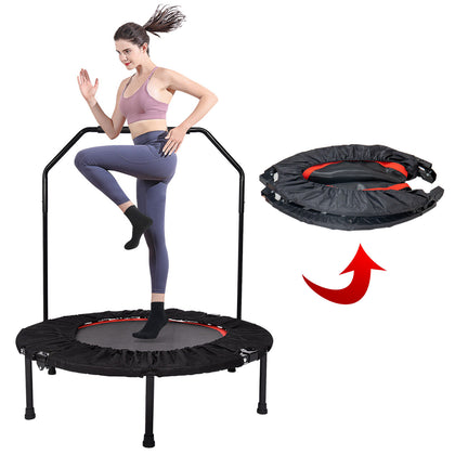 40'' Foldable Fitness Trampoline Rebounder Mini Exercise Gym Handle Indoor Sport