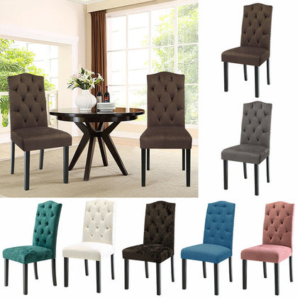 2pcs High Back Studded Velvet Dining Chair Button Tufted Crown Chair Padded Seat