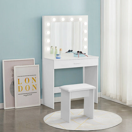 White Dressing Table LED lights Vanity Table With Mirror Stool Bedroom Furniture
