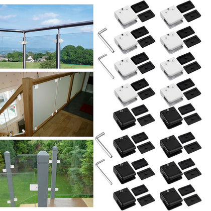8X Glass Clamp Stainless Steel 304 Clip Flat Bracket For Balustrade 8-10MM Set