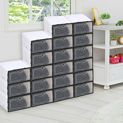 24PCS Plastic Flip Shoe Storage Box Organiser Transparent Stackable Foldable
