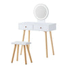 White Vanity Dressing Table Makeup Desk Stool Set with Drawers Mirror LED Light