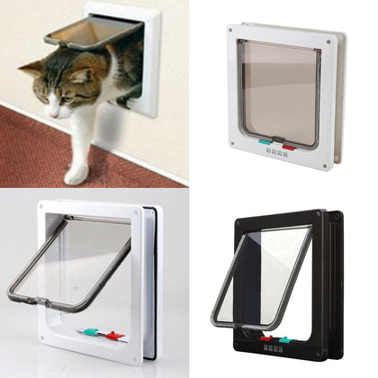 Dog Cat Pet 4 Way Locking Large Cat Small Dog Flap White Catflap Pet Door UK