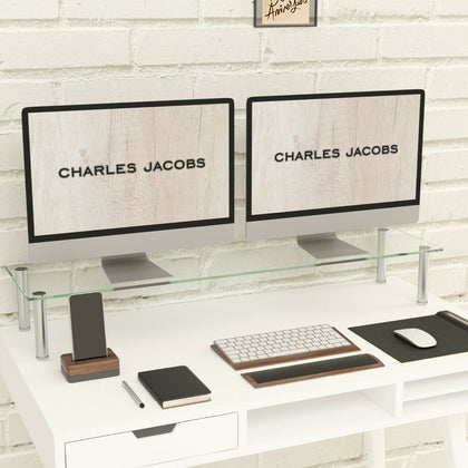 Large Twin Monitor Riser Stand TV PC Dual Double Screen Computer 14cm High Clear