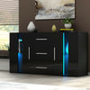 LED Sideboard Storage Cabinet Cupboards 3 Drawers 2 Doors TV Stand Unit - Black
