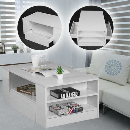 High Gloss Coffee Table Wooden Drawer Storage Modern Living Room Furniture