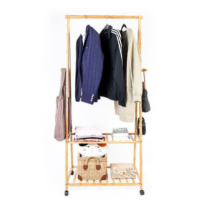 Bamboo Clothes Rail Rack Hanging Stand Shoe Rack Storage Shelf Clothes Hanger