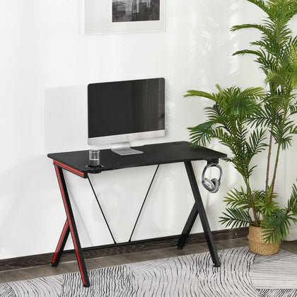HOMCOM Gaming Computer Desk Writing Table Curved Front w/ Headphone Hook