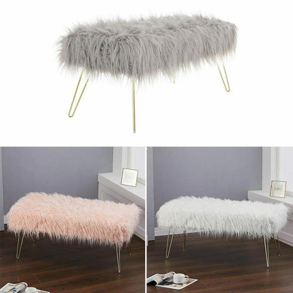 100cm Bench With Hairpin Legs Fluffy Padded Stool Bench Bedroom Hallway Seat