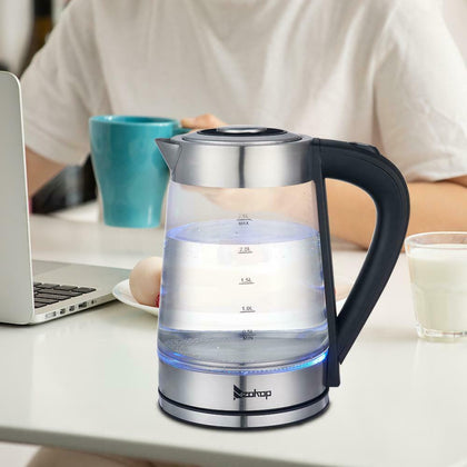 Blue Cordless LED Electric Illuminating Glass Kettle Jug 2.5L 2200w