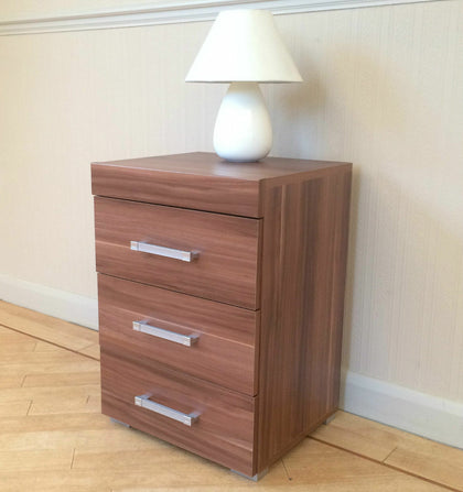 3 Drawer Walnut Effect Bedside Cabinet / Table (3 Draw Chest) Bedroom Furniture