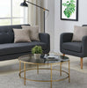 Coffee Table Centre Accent Table Glass 90cm Round Smoked Glass Gold Metal Frame
