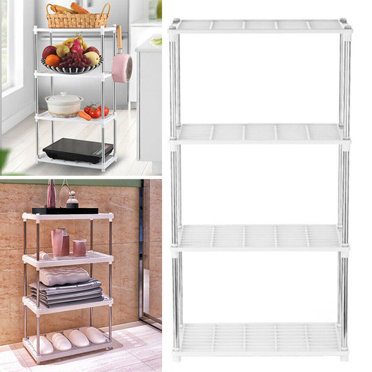 4 Tier Standing Shelf Kitchen Bathroom Storage Rack Metal Shelving Unit White UK
