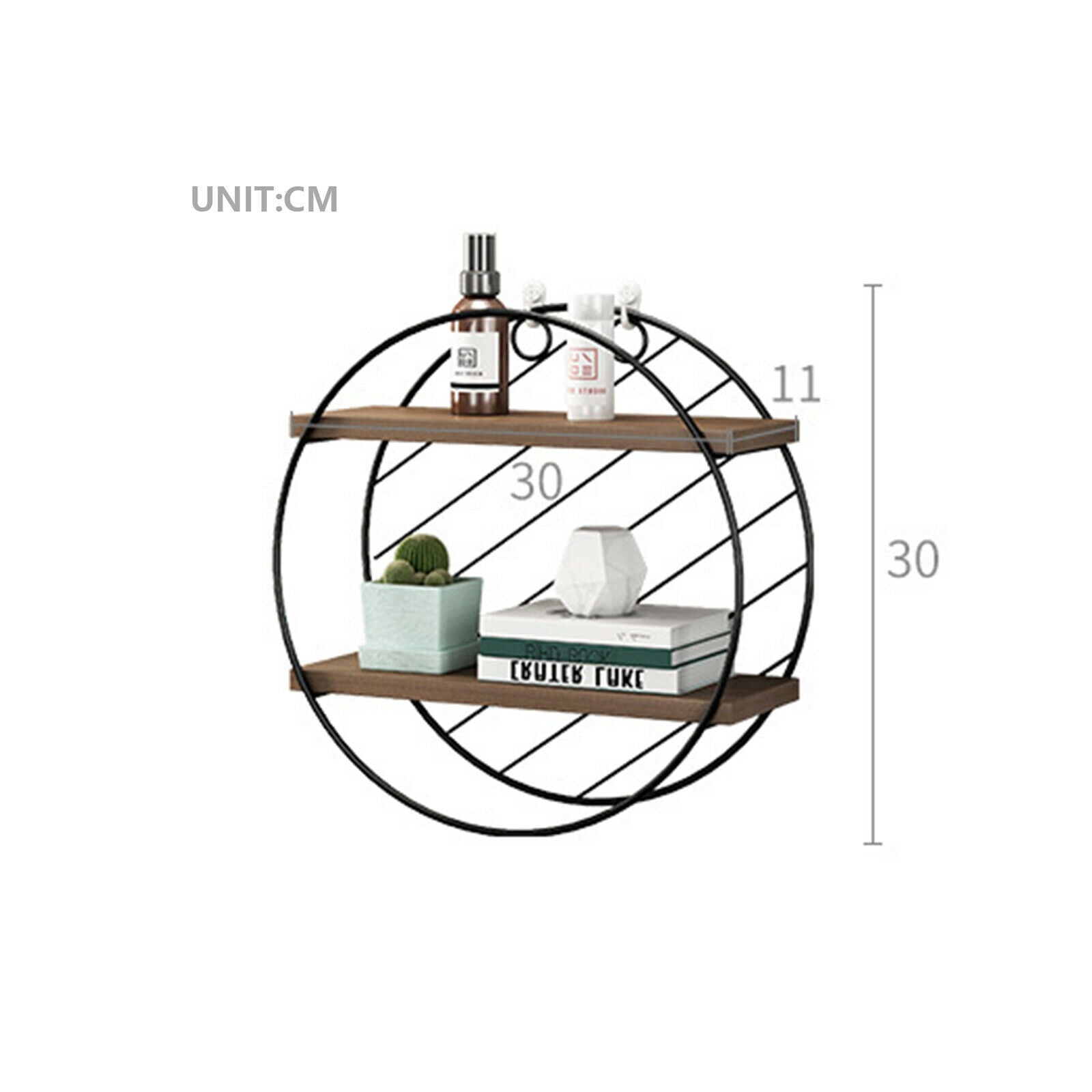 Retro Metal Wire Wood Round Wall Floating Shelving Storage Shelf Display Unit UK