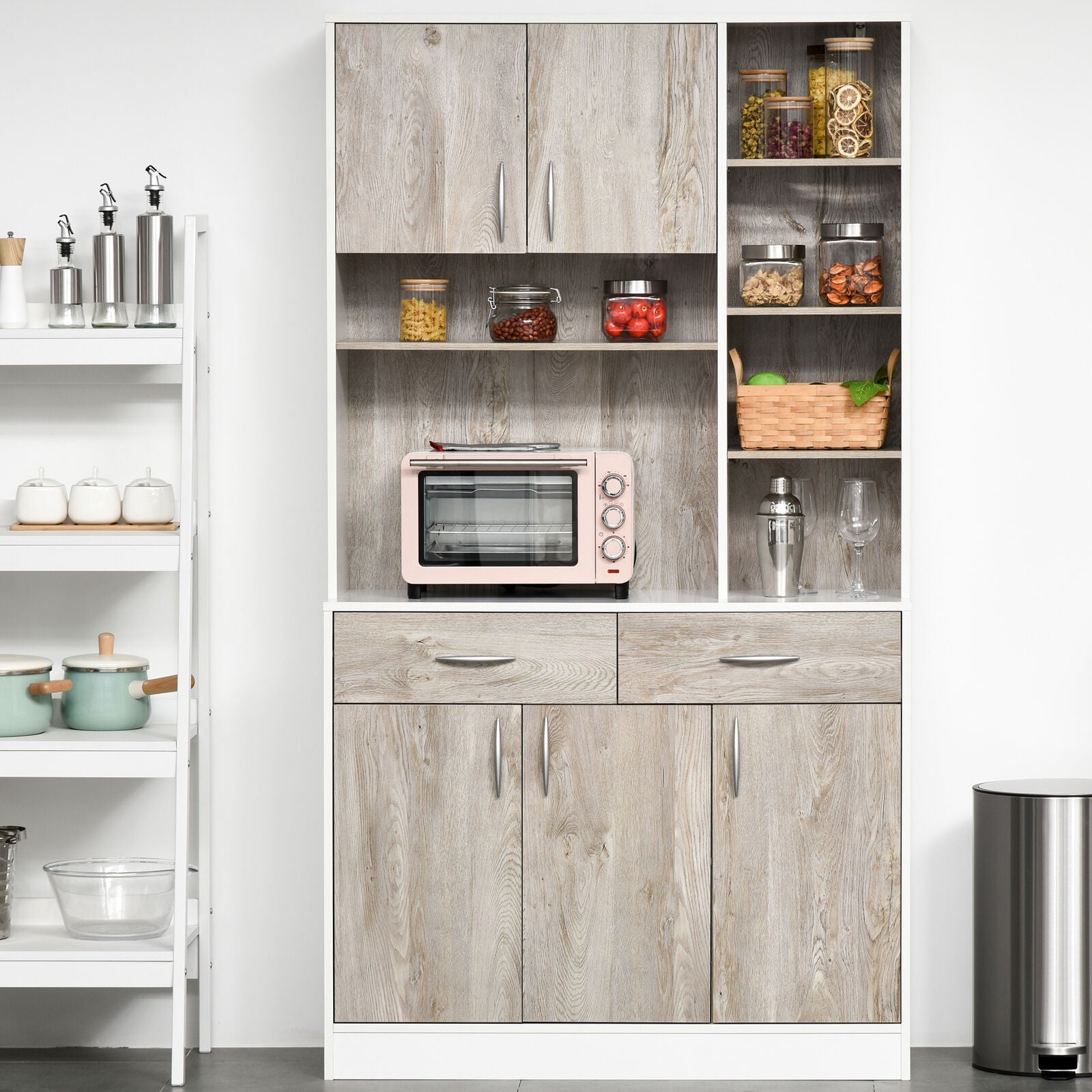 Kitchen buffet hutch with outlet server and storage