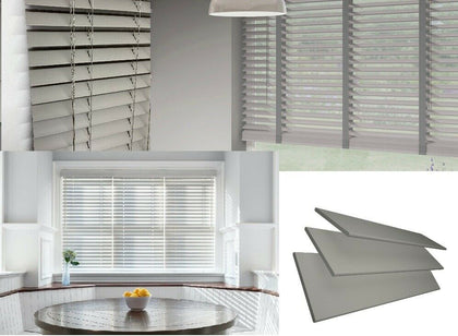 Fauxwood Faux Wood Wooden String Venetian Blinds 50MM Slats Smooth Grey White
