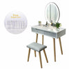 LED White Dressing Table Jewelry Makeup Desk Oval Mirror & Drawer Bedroom Modern