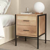 Industrial Style 2 Drawers Bedside Table Wood Nightstand Bedroom Storage Cabinet