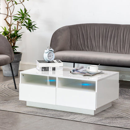 RGB LED Coffee Table High Gloss 4 Drawers & Storage Shelf Living Room Furniture