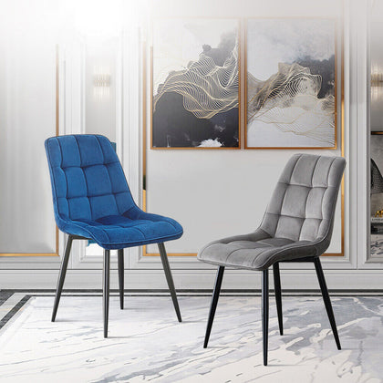2× Modern Kitchen Dining Chairs Velvet Padded Seat Office Living Room Chair Set