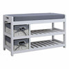 2 Tier Shoe Rack Footwear Stand Padded Seat Storage Bench Woven Baskets Entrance