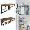Industrial Wall Floating Shelf Rustic Wood Iron Kitchen Storage Rack With Hooks