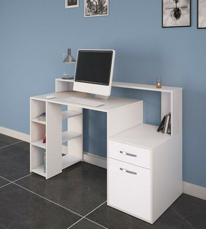 White Computer Desk PC Table Office Workstation Storage Shelves Drawers Printer