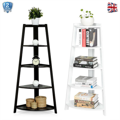 5 Tier Corner Ladder Shelf Bookcase Wood Display Storage Stand Rack Home Office