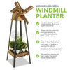 Wooden Windmill Garden Planter Rustic Wood Finish & Rotating Sails Outdoor Stand