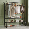 Mobile Double Clothes Hanging Rail w/ Storage Shelf Garment Shoes Display Stand