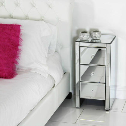 3 Drawer Mirrored Cabinet Bedside Bedroom Furniture Home Nightstand Decor Modern