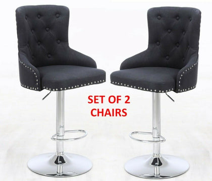 Black Barstools 2 x Linen Button Detail Premium Monteray swivel Bar Stools