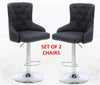 Black Barstools 2 x Linen Button Detail Premium Monteray swivel Bar Stools (BLACK)