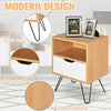 Modern Bedside Table Cabinet w/ Compartment Drawer Nightstand Metal Legs
