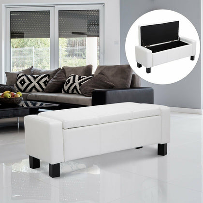 HOMCOM Bedroom Storage Bench PU Leather Seat Ottoman Hallway White