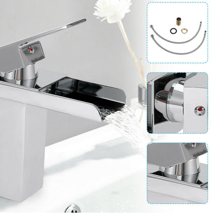 Modern Waterfall Bathroom Basin Mixer Sink Taps Single Lever Brass Faucet Tap