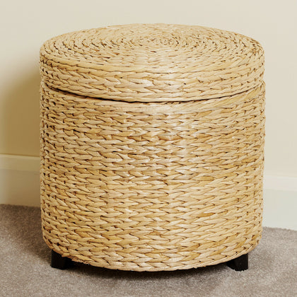 ROUND STORAGE OTTOMAN STOOL/SIDE TABLE SEAT WOVEN WICKER RATTAN STYLE FURNITURE