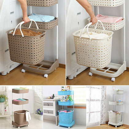 Large Laundry Cart Basket Washing Clothes Storage Shelf Bathroom Organiser Rack